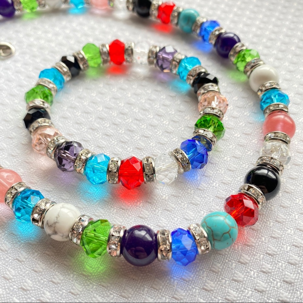 Colorful Bracelet and Necklace Set Glass Stone